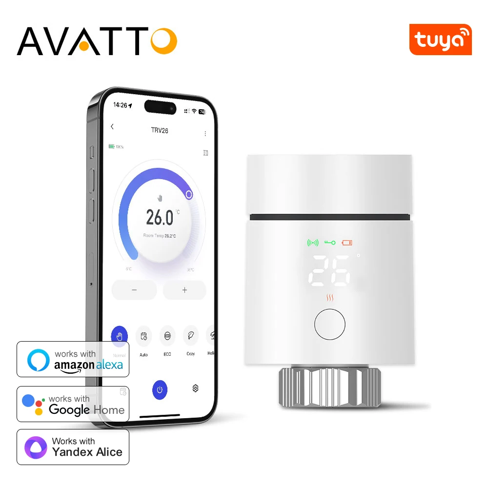 

AVATTO Tuya Zigbee3.0 1-6 шт. термостатический привод радиатора клапан умный TRV контроллер температурного клапана для Alexa Google Home