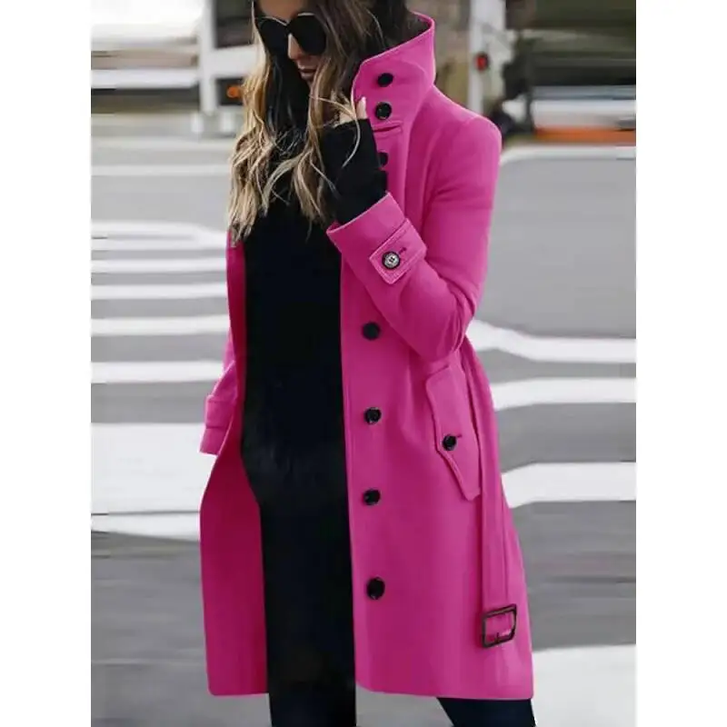 

Wool Blend Coat Outerwears Winter Warm Female Jackets Single Breasted Turn-Down Collar Long Women's Clothes