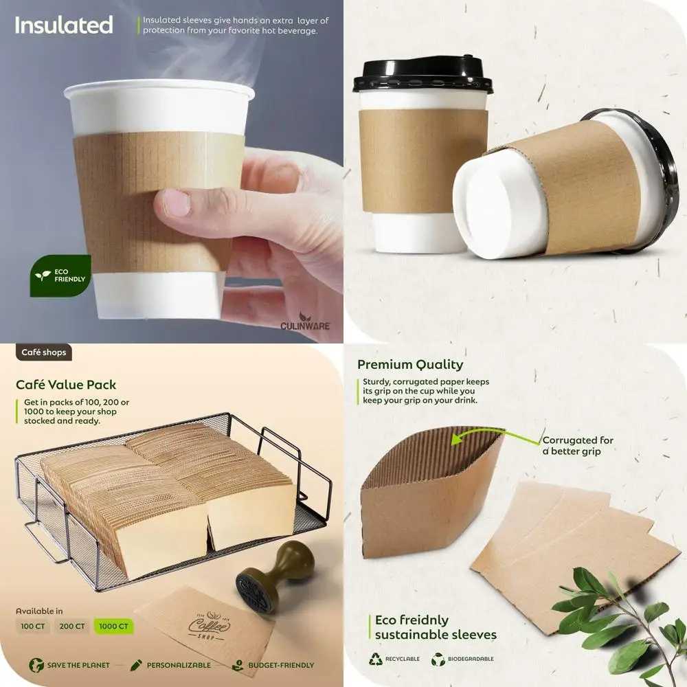 

Corrugated Cardboard Hot Cup Sleeves - Insulated Protectors for Espresso, Coffee, Milk, Tea Beverages (1000 Pack)