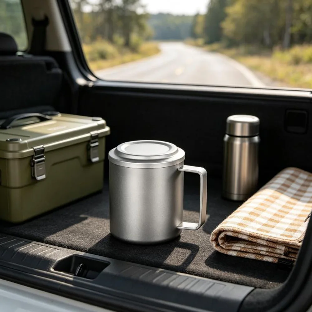 Outdoor Drinking Cup Titanium Mug For Camping Adventures Solid Titanium Build Heat Transfer Blocking Stable Performance Material