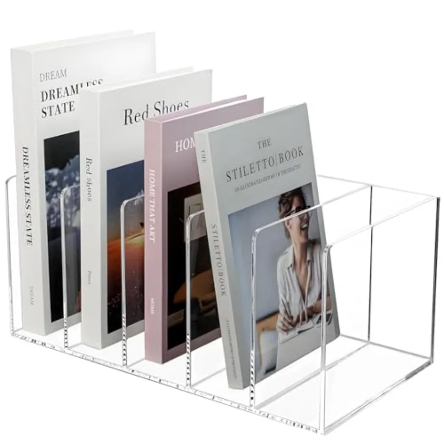

Acrylic Magazine File Holder with 5 Vertical Compartments Clear Desk Organizer and Magazine Storage Rack File Organizer Bookshe