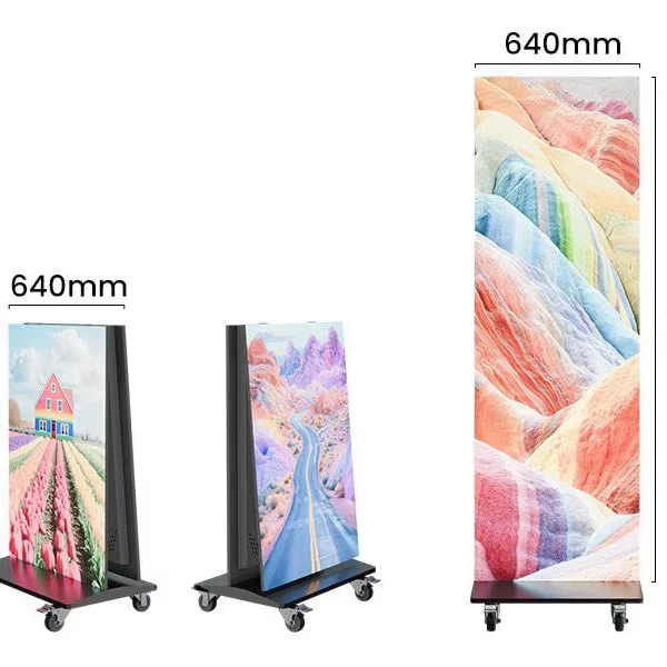 Hot Selling  P1.86  Double Sided Advertising Led Poster Display Screen with Wheels Flooring Standing WiFi Movable  Poster LED