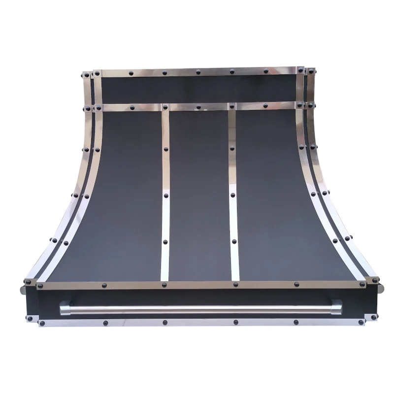 Custom Black Stainless Steel Electric Range Hood Polished Straps Rivets Double Curve Wall Mount Cooker Hood Pot Rail Household