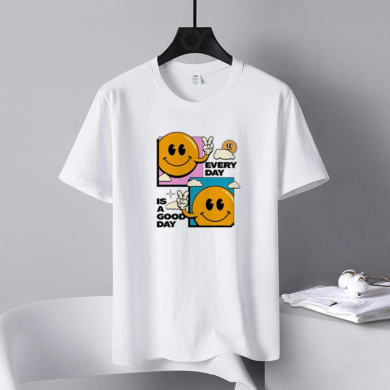 

Men's Clothing 100% Cotton Graphic Latter Everyday Is A Good Day Personalized Y2k Printed Short Sleeve Tee Streetwear