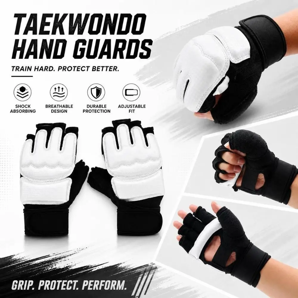 Breathable Taekwondo Hand Guards Padded Half Finger Sparring Training Gloves Adjustable Shock Absorbing