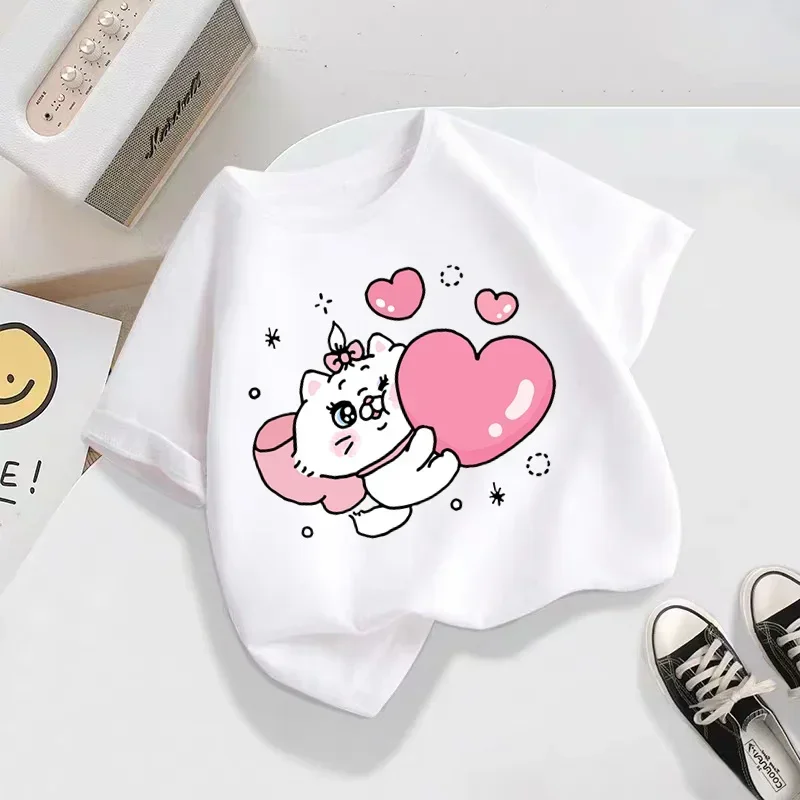 

Детская одежда Disney Cute кошка Мэри Graphic, высококачественные футболки с принтом для мальчиков и девочек, детские футболки