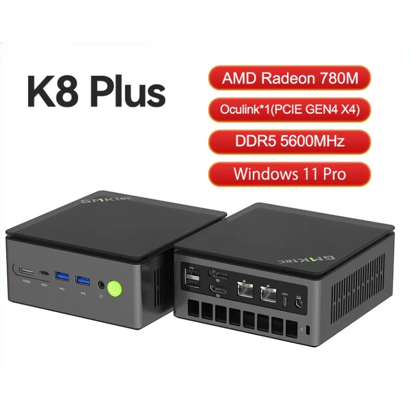 GMKtec K8 Plus Mini PC AMD Ryzen 7 8845HS Radeon 780M Oculink eGPU DDR5 5600MHz Windows 11 Pro Barebone Gaming Desktop NUC