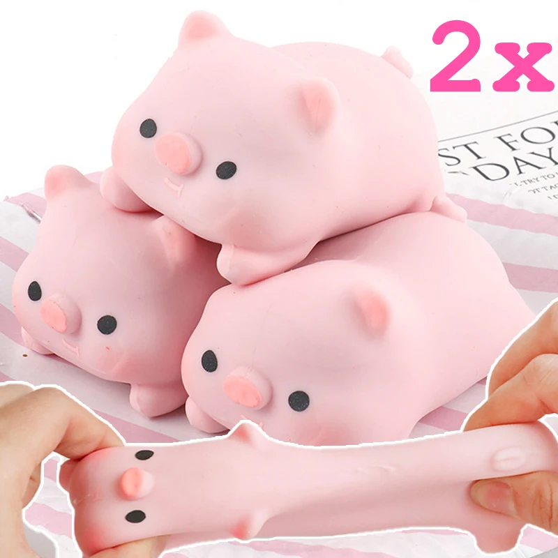2PCS น่ารักหมูสีชมพู Decompression Action ของเล่นนิ้วมือหยิกเพลงเด็กนักเรียนบีบช้า Rebound Decompression ของขวัญ