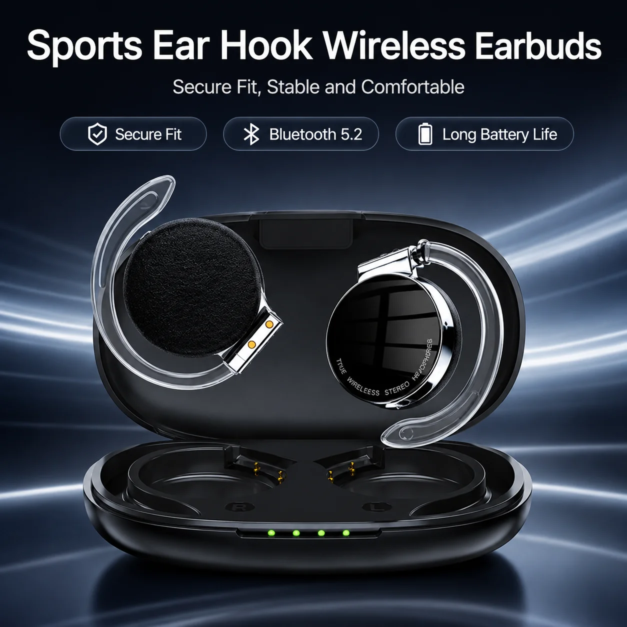 Open-ear Sports Wireless Earbuds Bluetooth 5.2 Ear Hook Headphones IPX5 Waterproof 18H Battery for Running Fitness Cycling