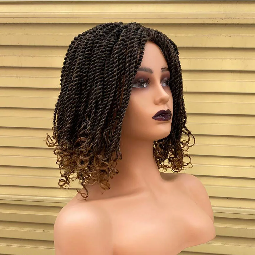 Synthetic Short Bob Braiding Hair Wig Heat Resistant Crochet Hair Ombre Blonde African 2 Twist Braided Wigs For Black Women