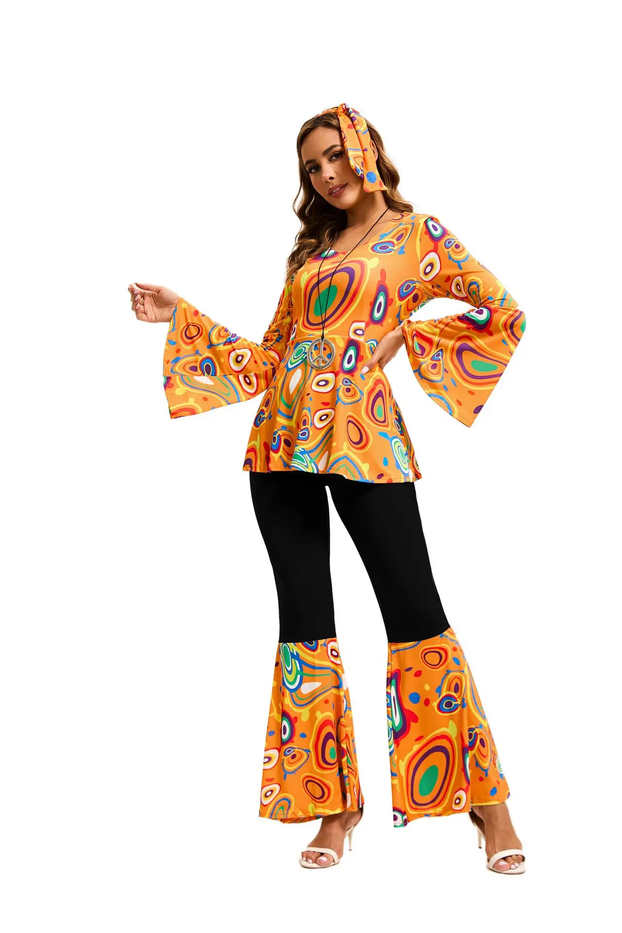 Déguisement Hippie Disco Femme Multicolore avec Bandeau – photo 4