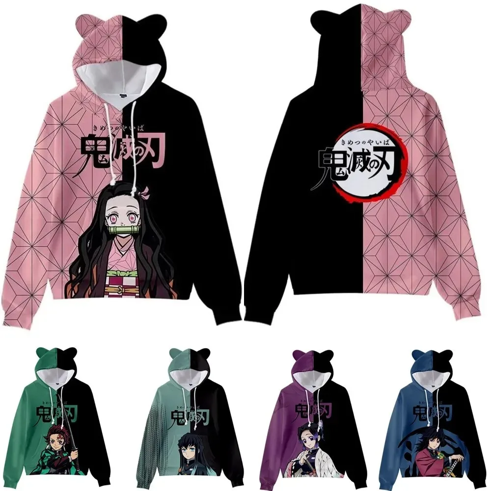 

Anime Demon Slayer Hoodies for Women, Cat Ears, Cartoon Sweatshirt, 3D Tops, Cosplay Costume, Pullover, Kamado Nezuko, Harajuku,