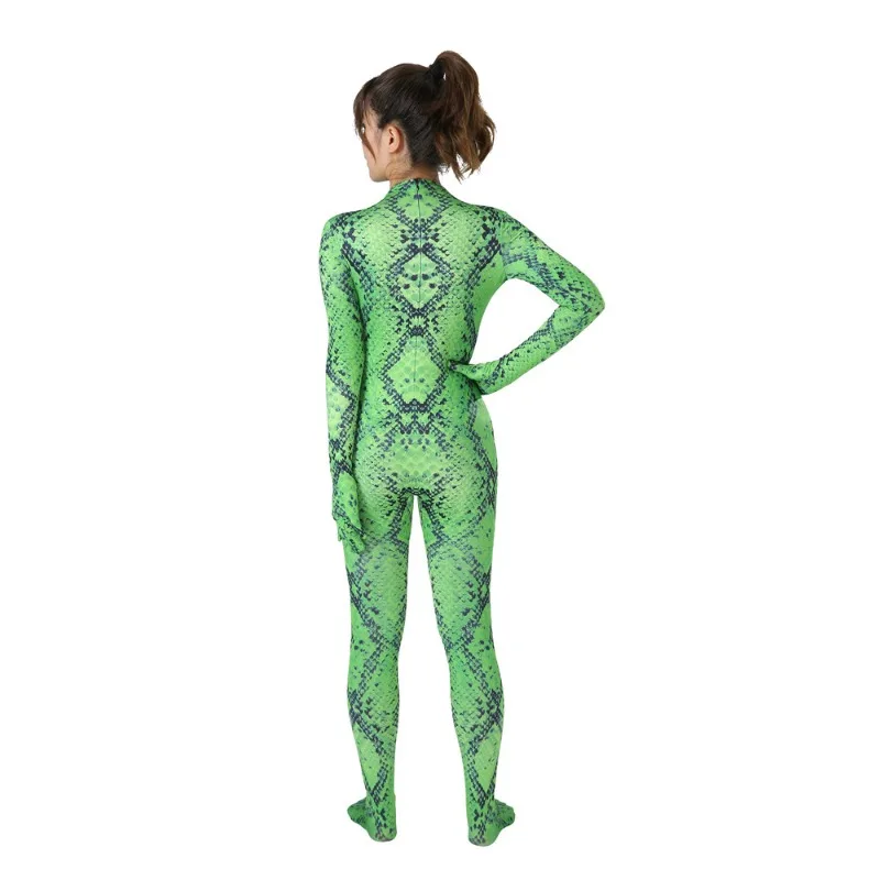 Women\'s Viper Skin Cosplay Costume 3D Printed Zenti Polyester Snake Skin Party Jumpsuit Halloween Costume for Girls Asian Size