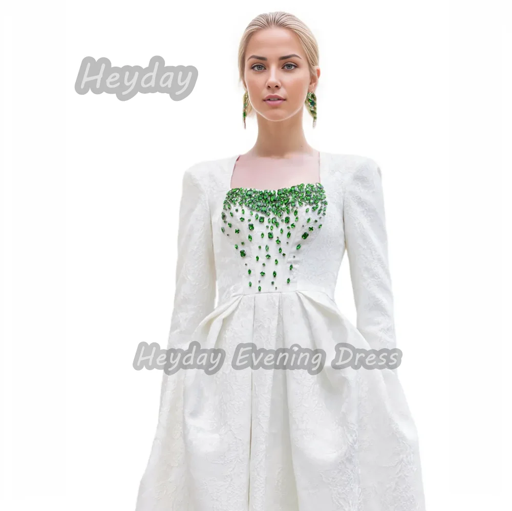 Heyday السعودية  Square Prom Gown Sexy A-Line Beaded Sexy Crepe Long Sleeves Floor Length Elegant Dress For luxurious Woman 2024