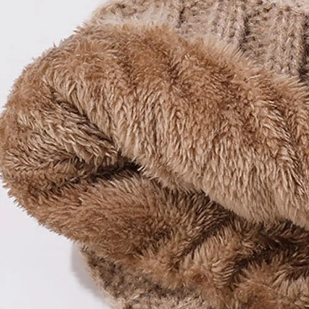 Winter Head Neck Cover Knitted Hat with Fleece Lining Three-in-one Scarf Hooded Headgear Windproof Winter Patchwork Color