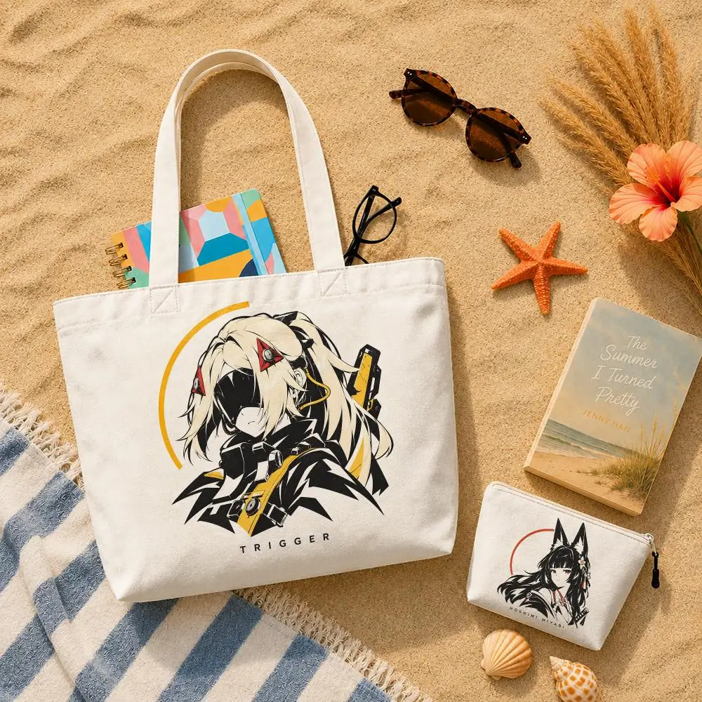 Koshimi Miyabi Trigger ZZZ Zenless Zone Zero Storage Bags 2-Piece Set Canvas Tote Bags with Zipper Shopping Shoulder Handbags