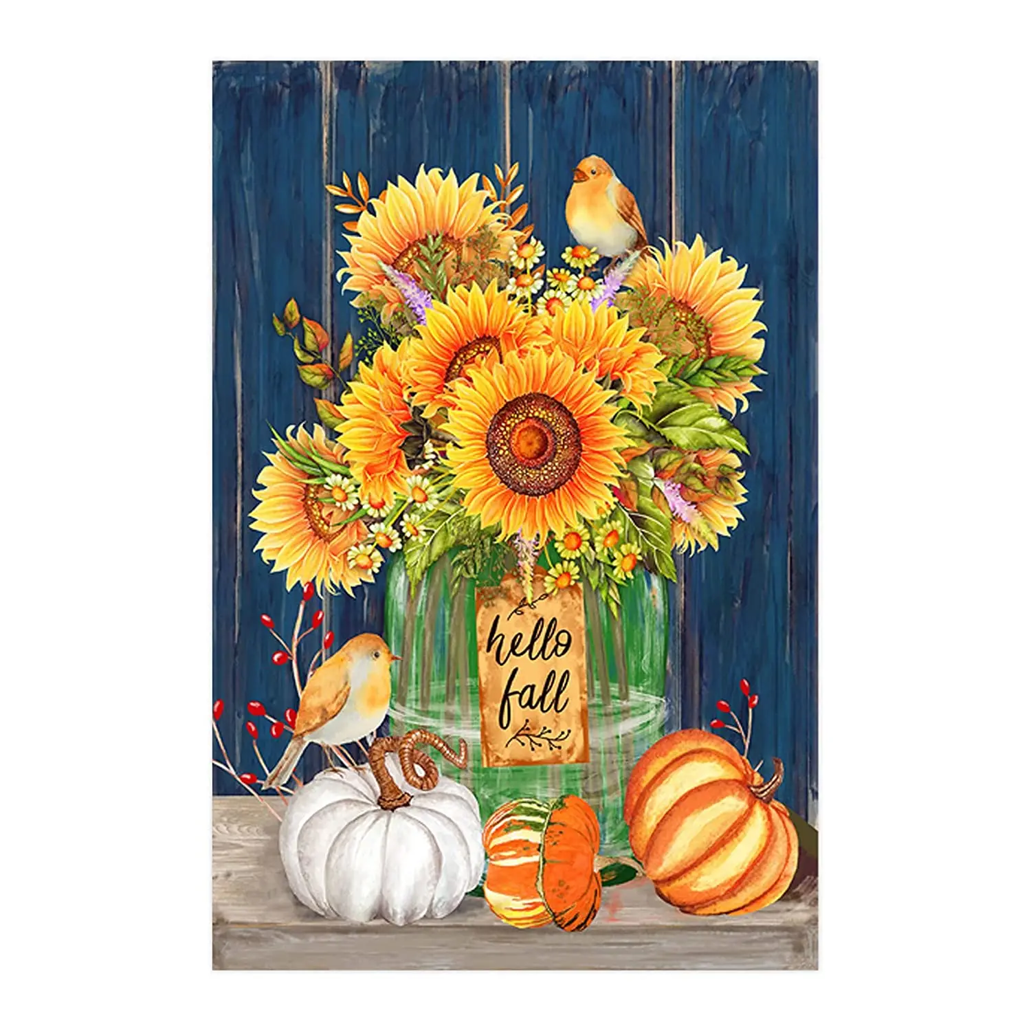 Hello Fall Mason Jar Sunflowers House Decorative Flags Autumn Floral Garden Flag Banner for Outside House Yard Home Decorative