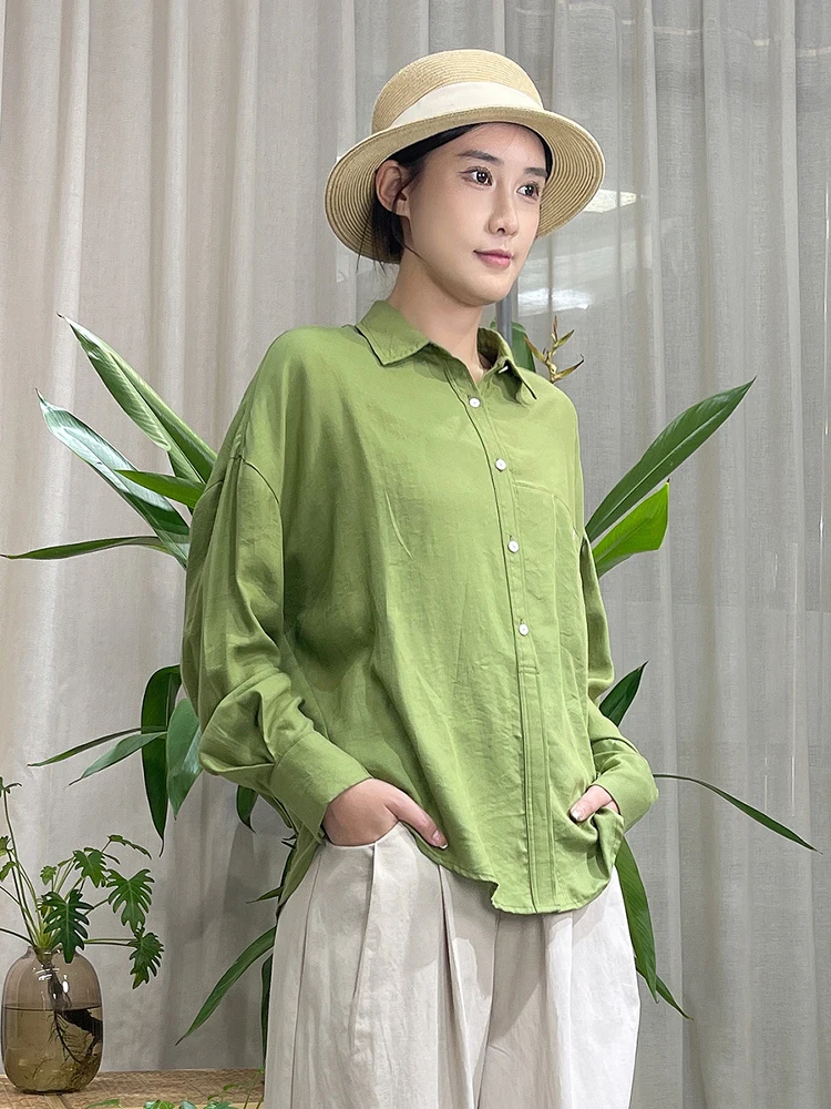 

Loose Fit Asymmetric Pure Color irt Simple Versatile Design Commute Sle Cotton Long Sve Button up Women's Summer irt