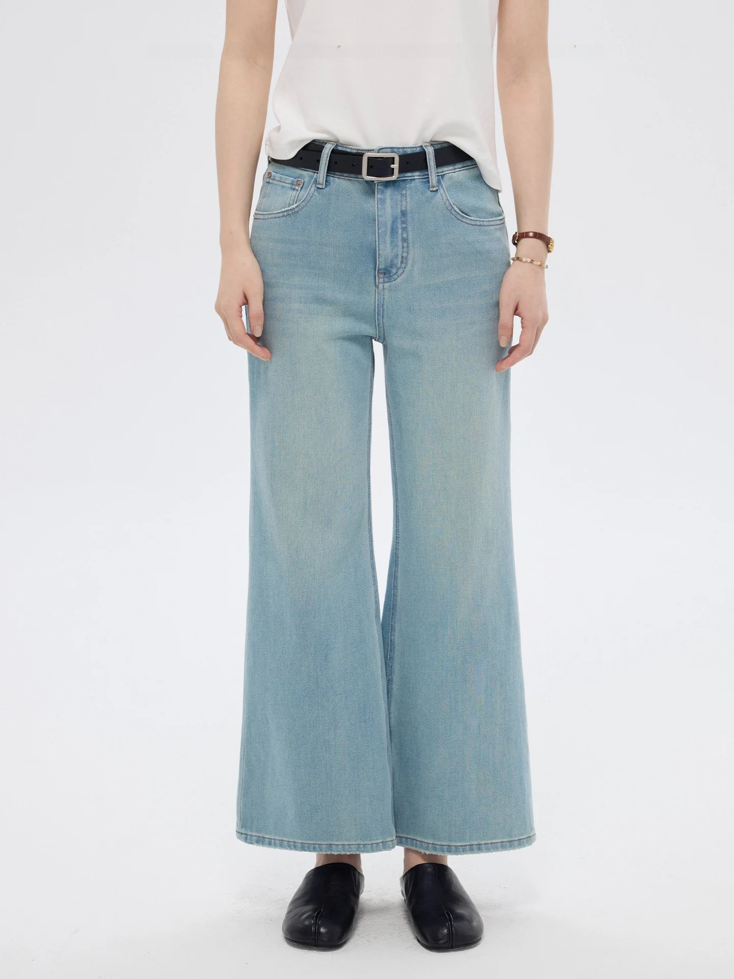 

Waed Vintage Light Blue Jeans Women's High Waist Slim Straight Leg Bell Bot Comfortable Breathable Cotton Casual Trousers