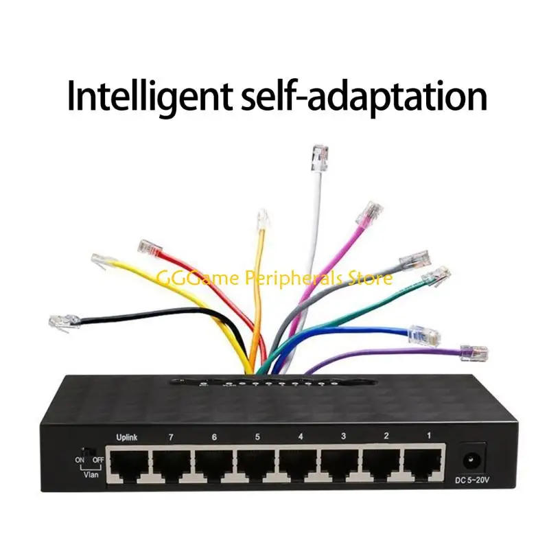 U55B 8 Port Gigabit Ethernet Switcher Offering VLAN Capability Plugs Play and LED Lights for Quick Setups