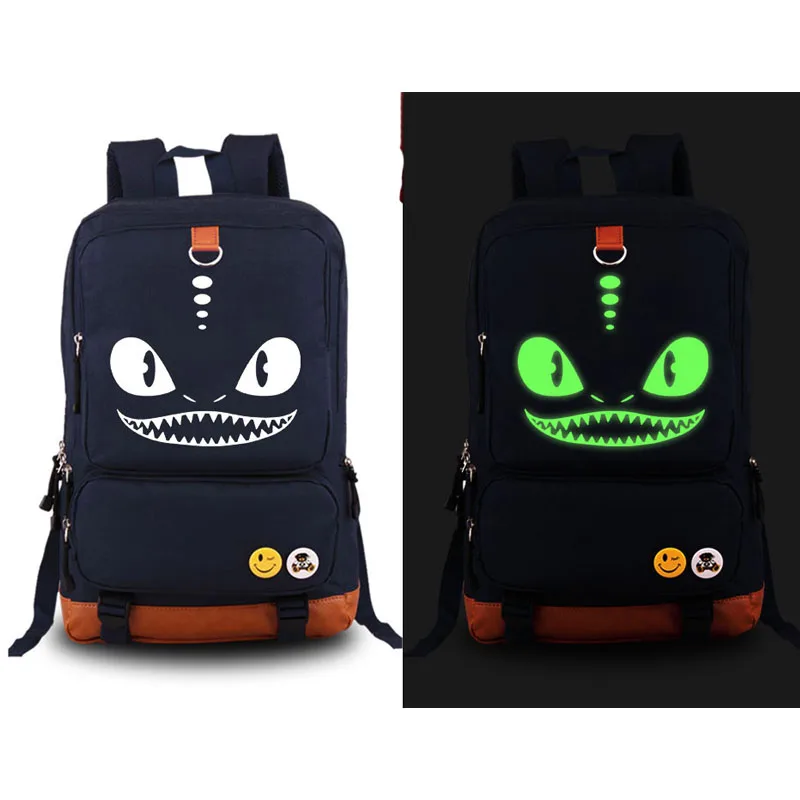 New Toothless Dragon Backpack NightFury Luminous Bags Cosplay  Cartoon Anime Canvas Student Schoolbag Unisex Travel