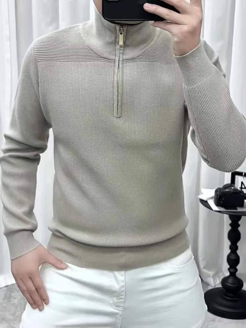 

Мужской вязаный свитер с воротником-стойкой на молнии, повседневный, модный, новинка сезона, универсальный, с эффектом высокого класса, Haome