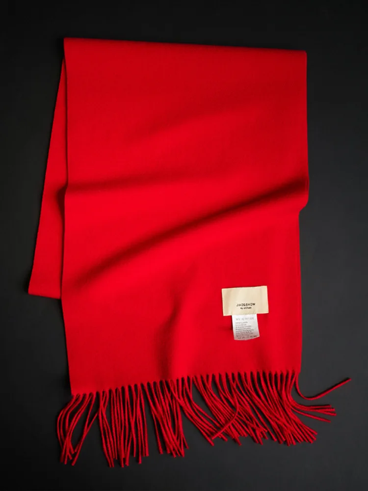 Solid Color Retro Chinese Red Tassel Fashion Comfortable Simple Women New Scarf Autumn Winter Thickened Warm Collar Long Shawl