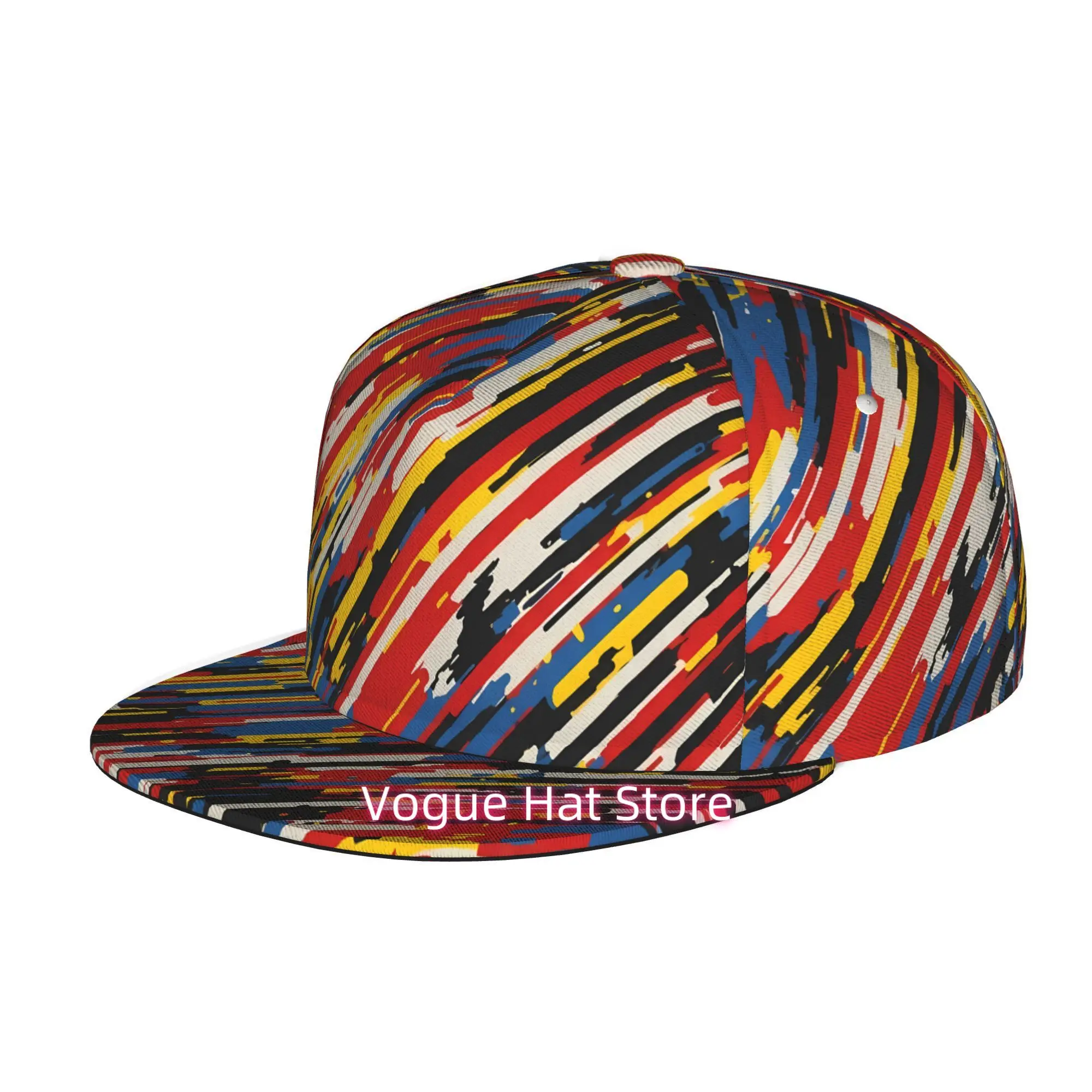 Abstract Colorful Stripes Pattern, Men Women Unisex Flat Brim Baseball Cap, Hip Hop Streetwear Snapback Trucker Hat for Skateboa