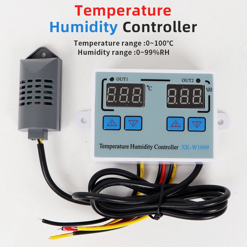 W1099 Dual LED Digital Temperature Humidity Controller Electric Heating Cooling Thermostat 110-220V Aquarium Incubator Regulator