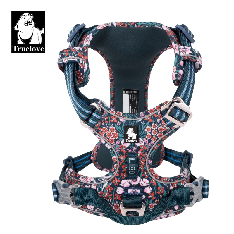 Truelove Pet Dog Harness Floral No Pull Cotton Fabric Breathable and Reflective Soft for Big Medium Small Adjustable VestTLH5655