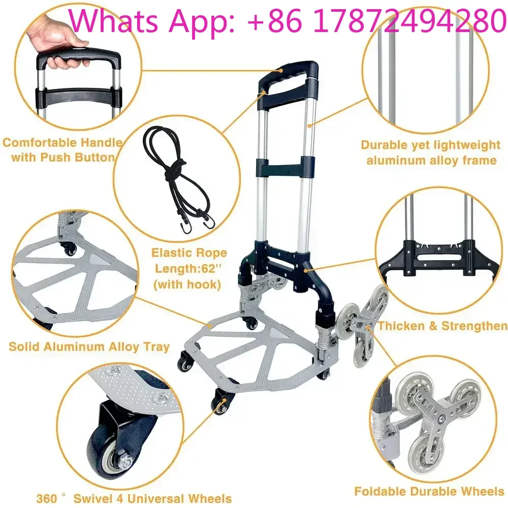 For Stair Climbing Cart Folding Dolly Grocery Shopping Mute Wheels 180lbs Capacity Aluminum Hand Truck Shopping Cart