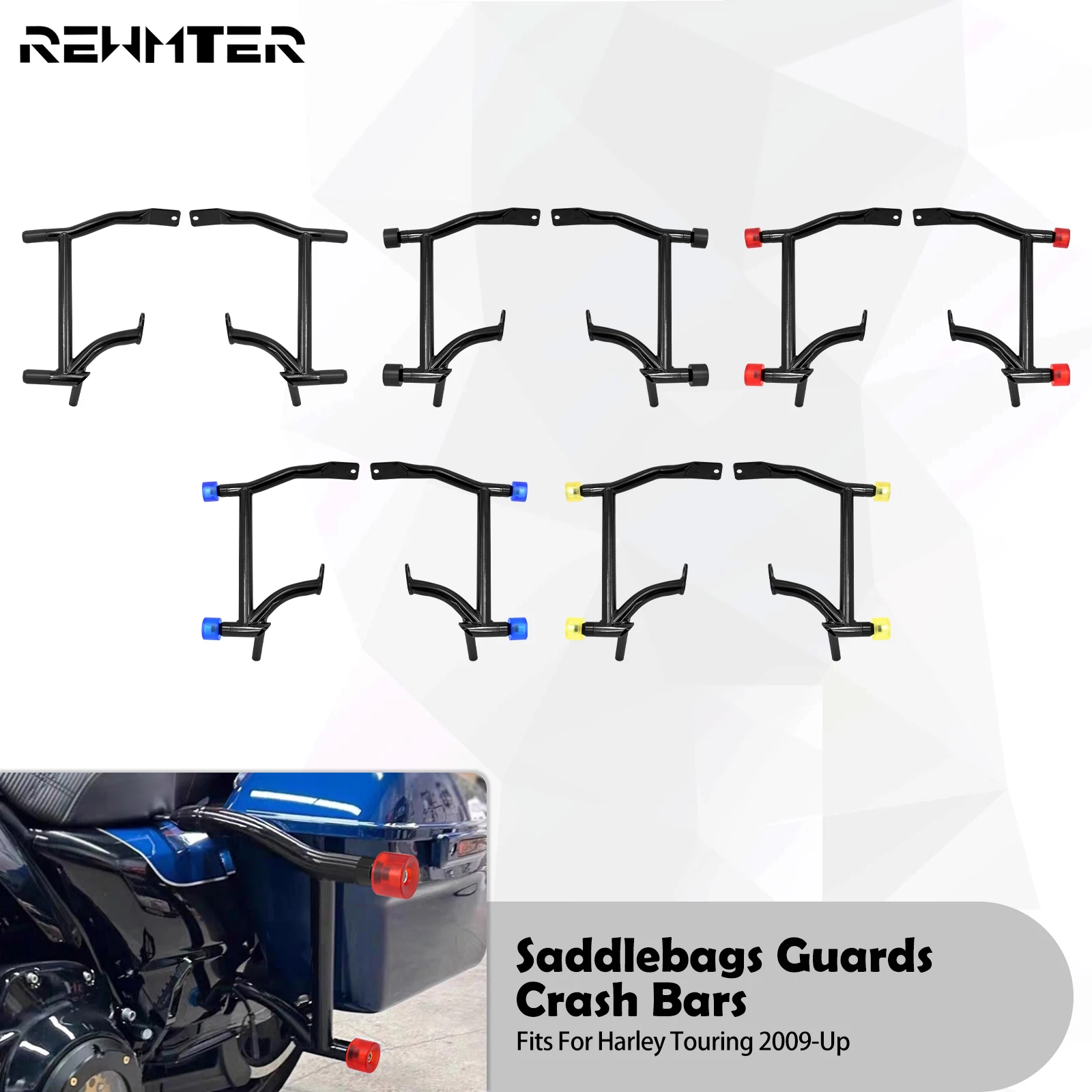 

Motorcycle Saddlebags Guards Crash Bars Black/Red/Blue/Yellow Ball Bumpers For Harley Touring Electra Street Glide FLHR 2009-24