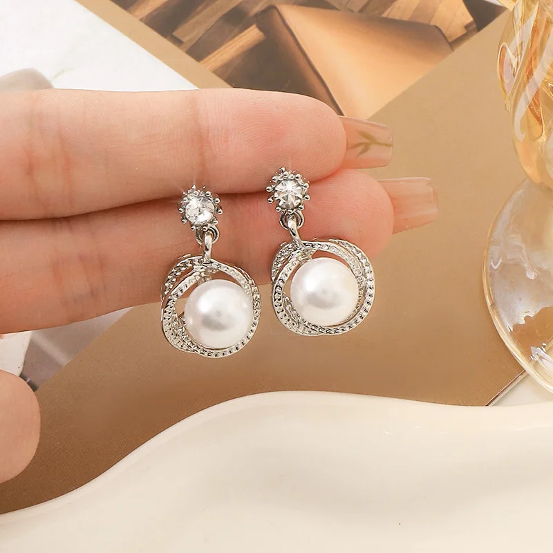 Jewelry Real Gold Earrings Zircon Pearl Twist Luxury Stud Earrings for Women Brincos Pendientes Bijoux