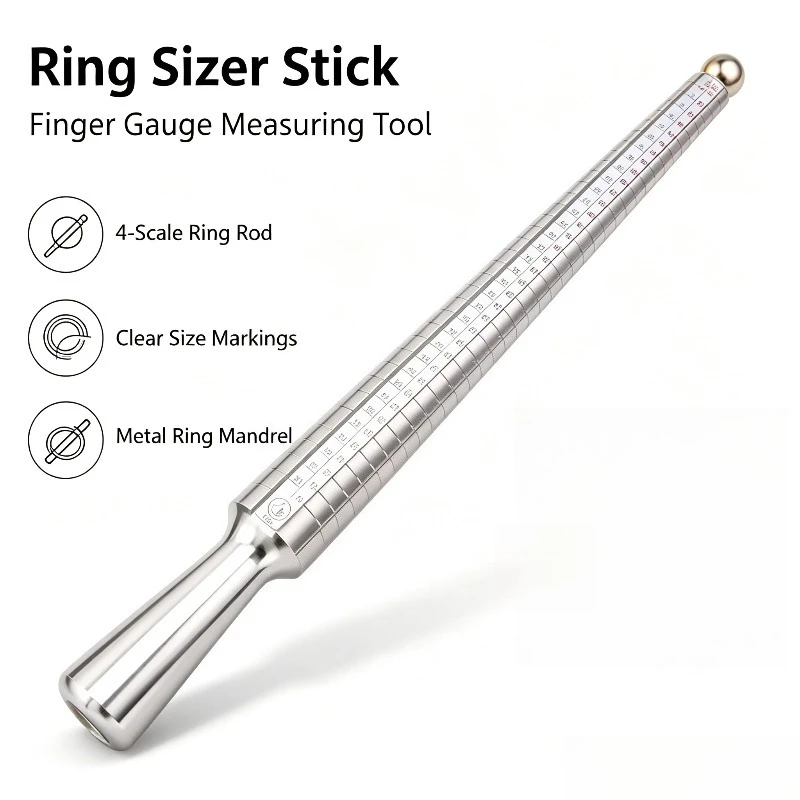 Ring Size Measuring Tool Set, Metal Mandrel & Adjuster, Finger Gauge for Jewelry Measurement and Repair Work