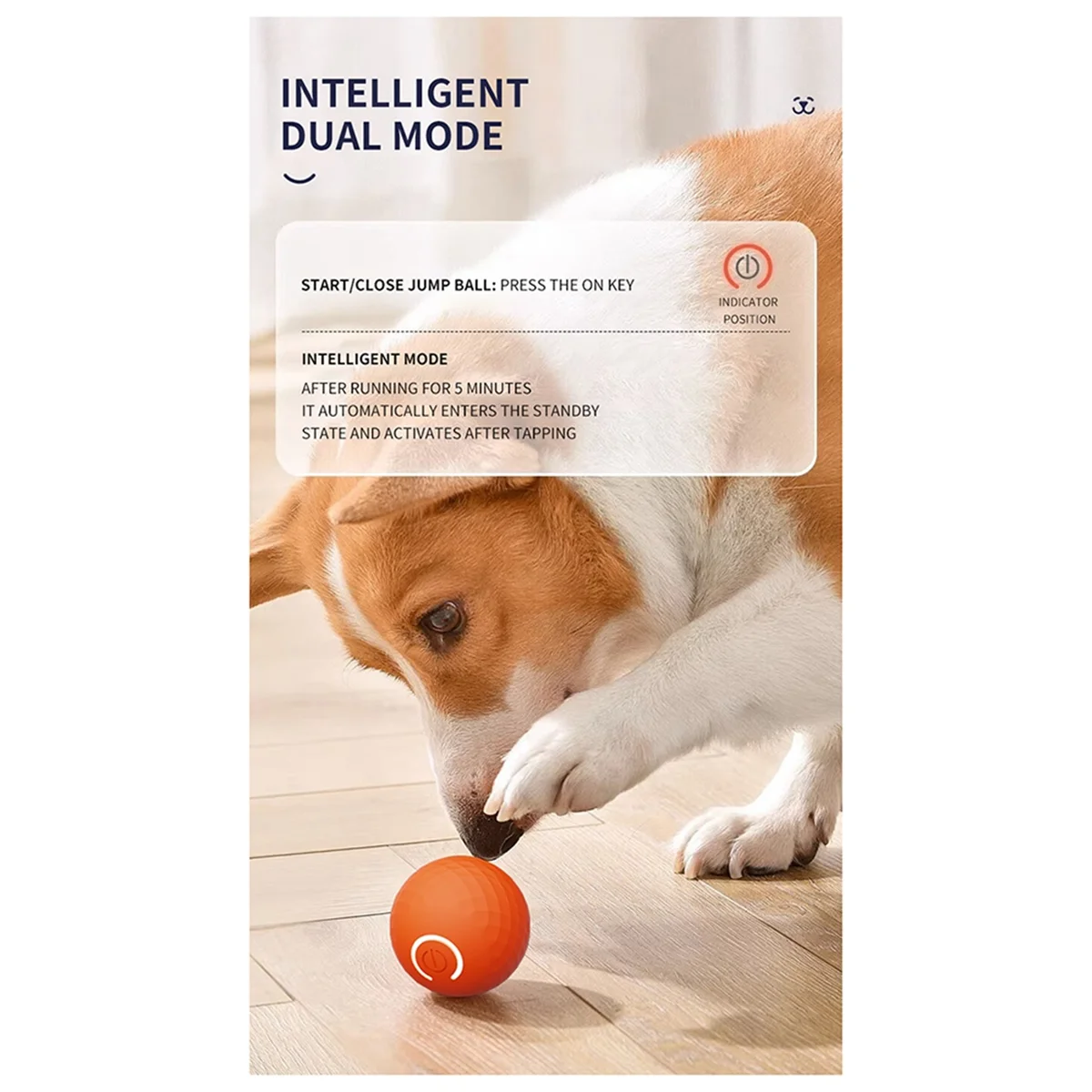 Balle roulante automatique pour chat, jouet coule intelligent pour chien, jouets d'enrichissement pour animaux de compagnie IkRechargeable, point de morsure orange