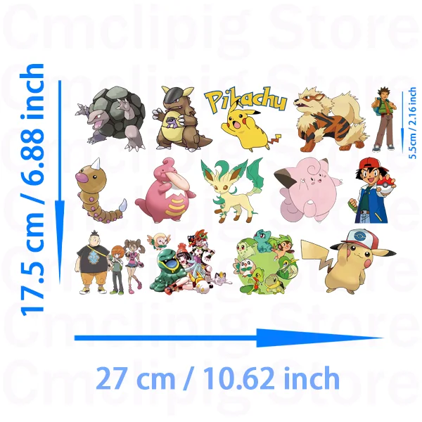 Pegatinas de vinilo de Pikachu y Psyduck para planchar, parches de ropa, tamaño pequeño, Anime Kawaii, para niños