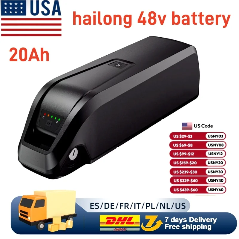 

Аккумулятор Hailong Li-ion 36В 48В 15Ач 20Ач для электровелосипедов с моторами 1000Вт 750Вт 500Вт, сборка из элементов 18650, аккумулятор для велосипедов с большим запасом хода, быстрая доставка