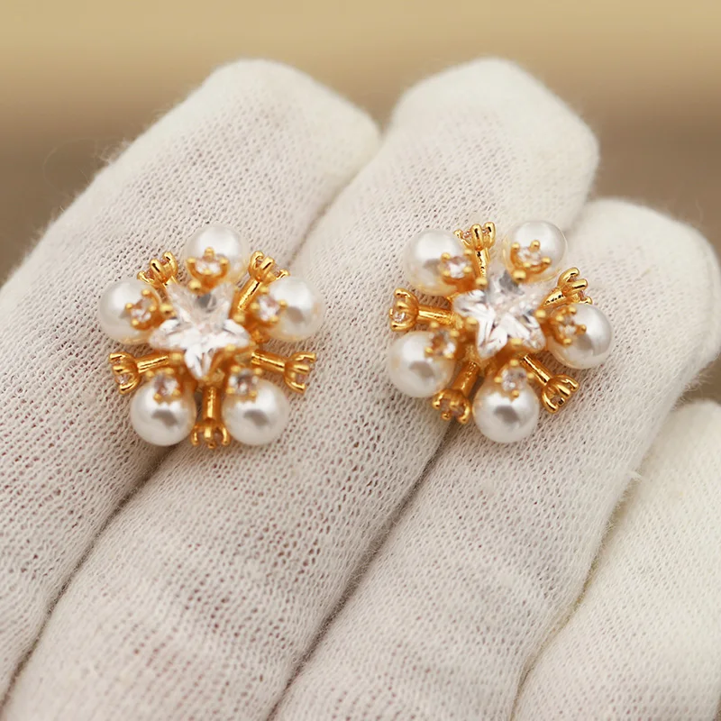 New Sight Design Unique Crystal Star Earrings for Women Fashion Brand Jewelry Classic Pearl Beads Flower Earrings
