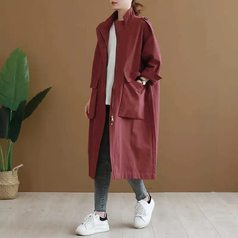 

Повседневная шикарная куртка с воротником-стойкой, женская верхняя одежда премиум-класса с индивидуальным принтом, художественная прямая длинная застежка-молния све