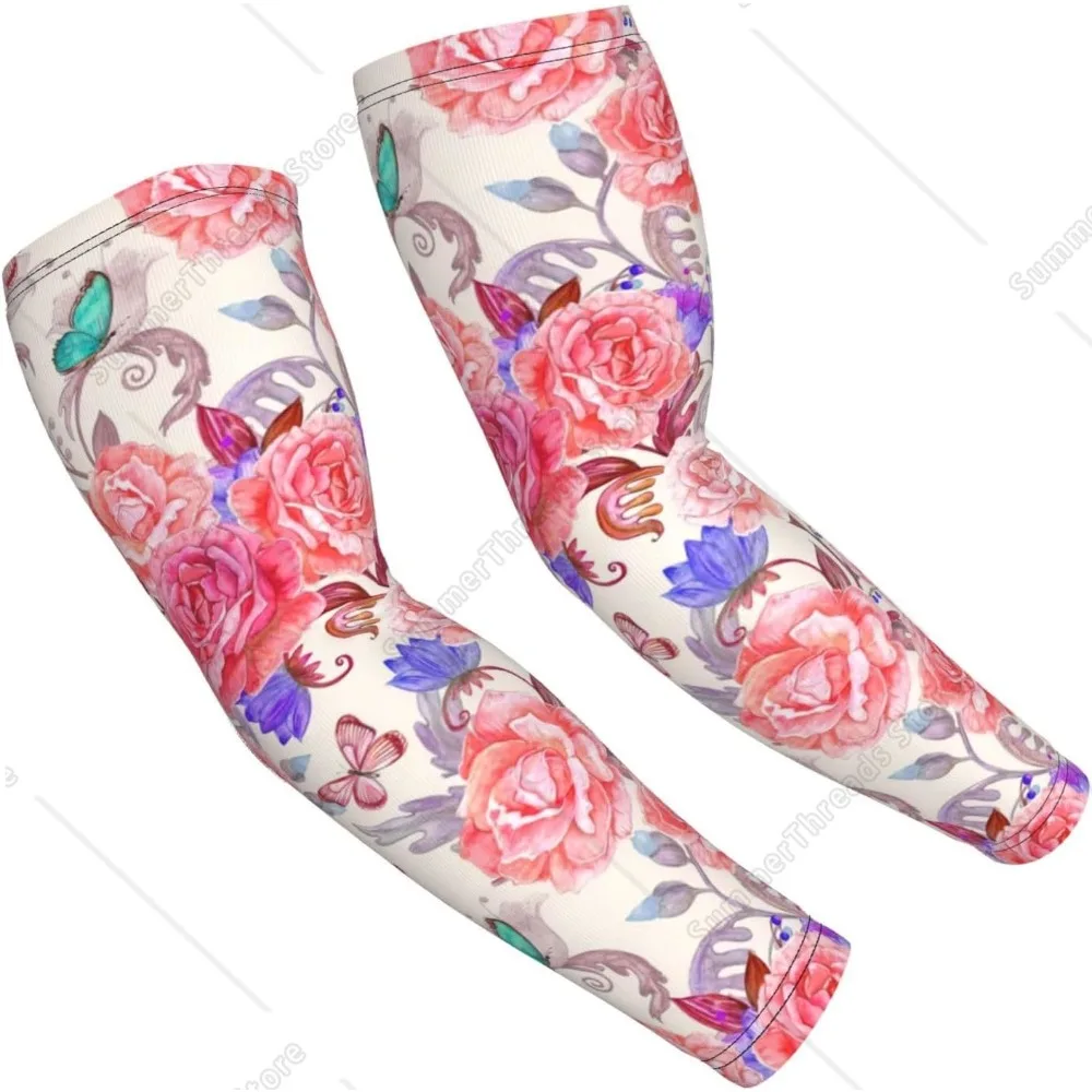 ดอกไม้ Rose ผีเสื้อพิมพ์แขนแขน Tattoo Cover Up กีฬาแขนป้องกันแขนผู้หญิงผู้ชายแขนครอบคลุมชุด