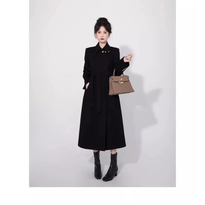 Manteau coréen en laine mi-long, couleur unie, revers, manches longues, boutons, Cardigan à la mode, haut décontracté pour les déplacements, automne et hiver