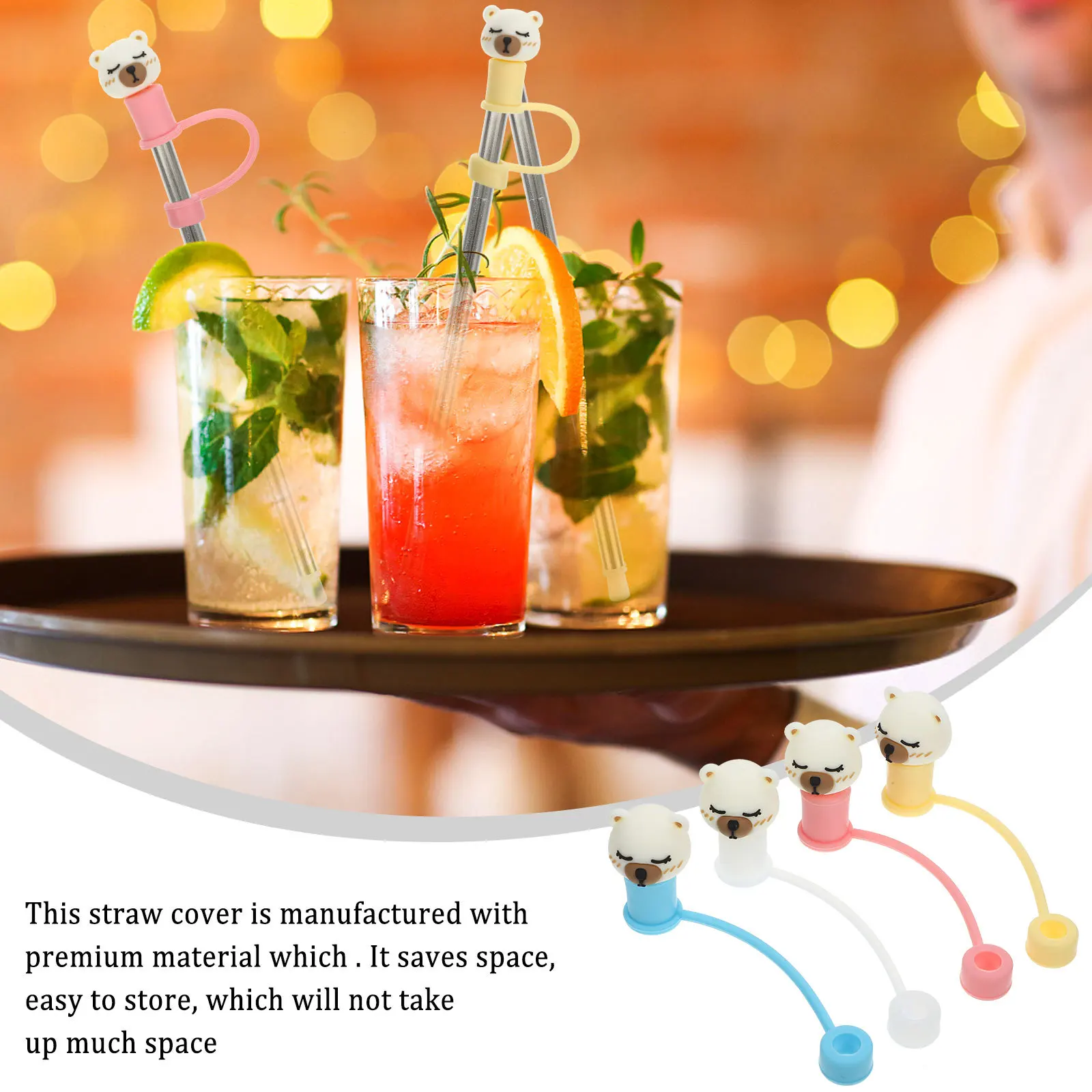 

4Pcs Straw Tip Covers Cute Bear Shape Plugs Straw Covers Protector for Reusable Drinking Straws Tips Protector