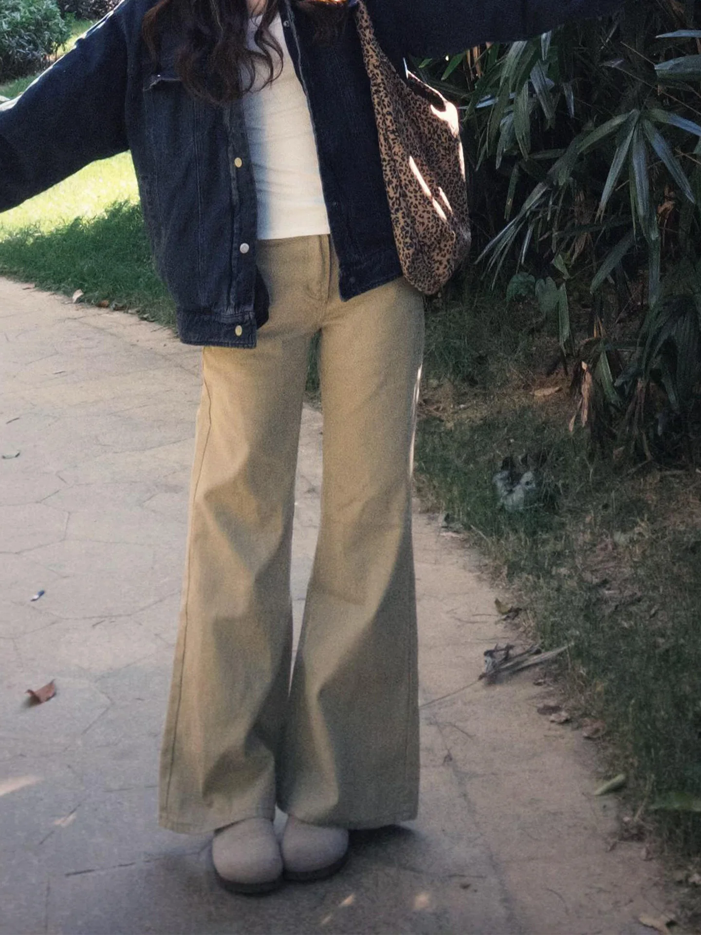 Retro Fce Gefüttert Breite Bein Jeans frauen Kleine Größe Casual Winter Neue Sle Khaki Farbe Denim Hosen Hohe Taille gerade Rohr