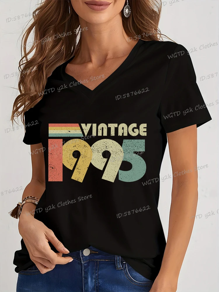 

Vintage 1990 To 1999 Graphic T Shirts Women Classic Short Sleeve Birthday Gift for Female 1995 Birthday Year Streetwear Tshirt