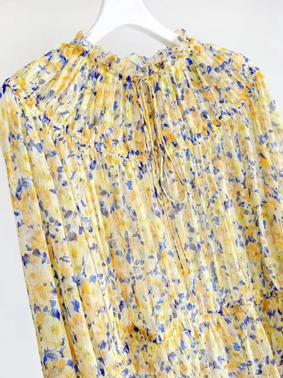 2026 New Floral Print Women Loose Shirt Lace-up O-Neck Long Sleeve Fashion Casual Silk Blouse