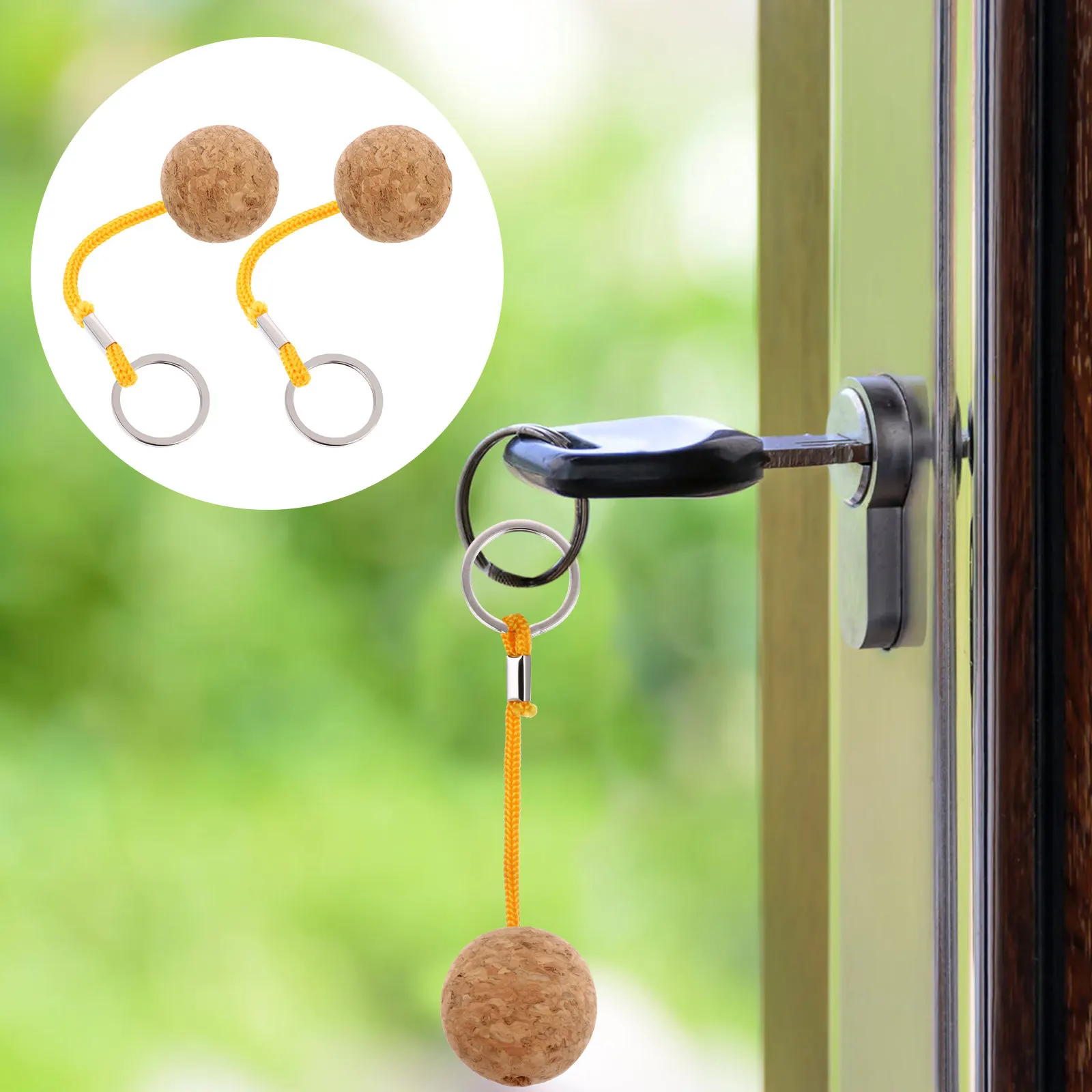 2Pcs Floating Cork Ball Keychain Reliable Floatable Keyring for Kayaking Boating Fishing Water Sports Adventures