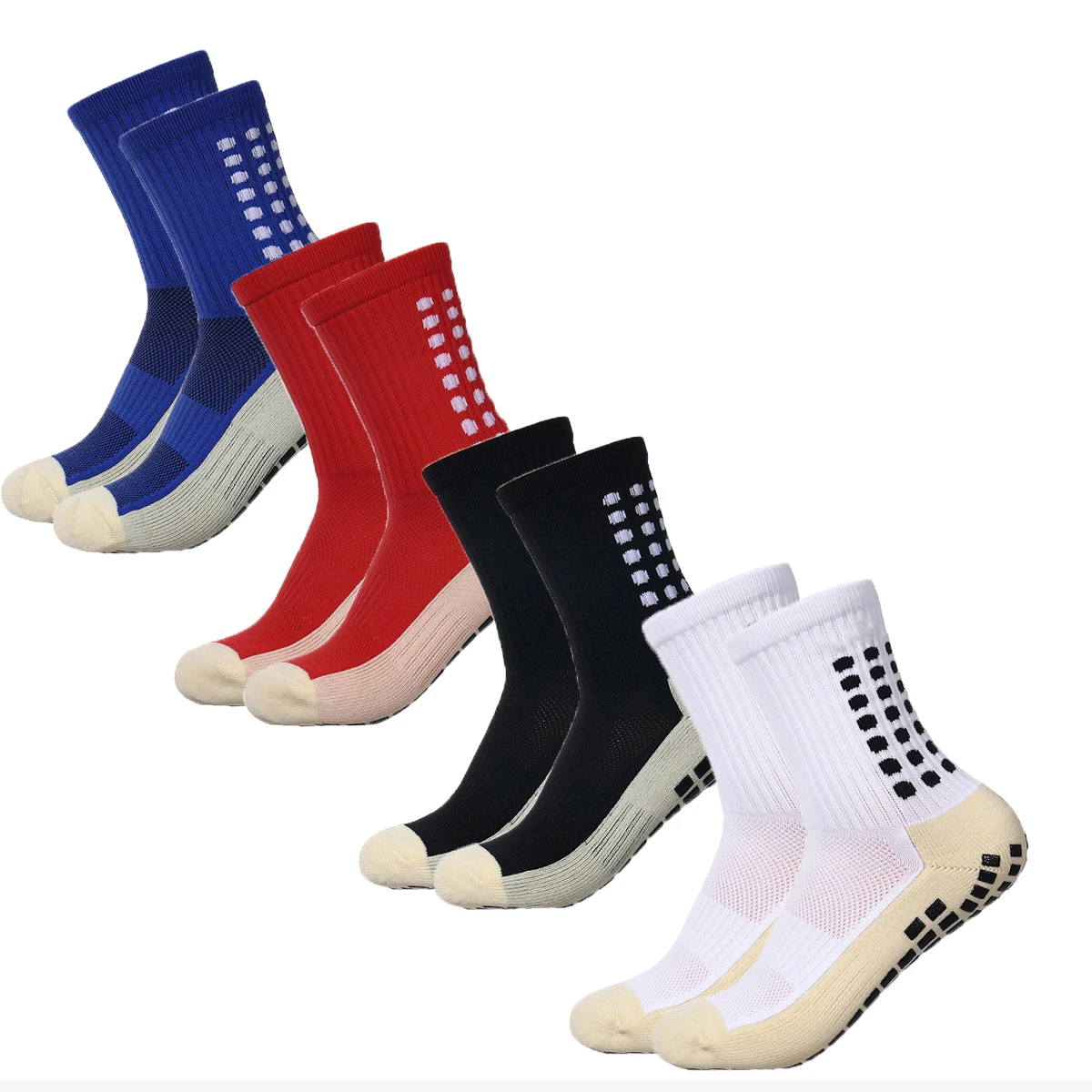 4 Pairs Of Women\'s And Children Football Socks With Non-Slip Grip And Football Cushioning Designed For Anti-Slip Grip In Sports