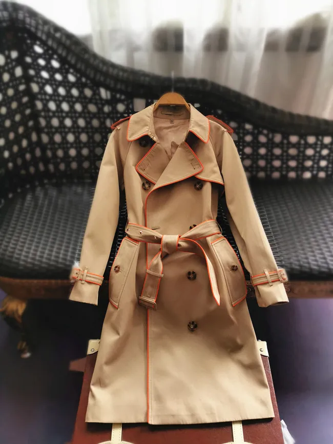 Lingzhi Wu Trench Coat Top Quality Spring Autumn Female Cotton Waterproof British Outerwear Medium Length New Arrival