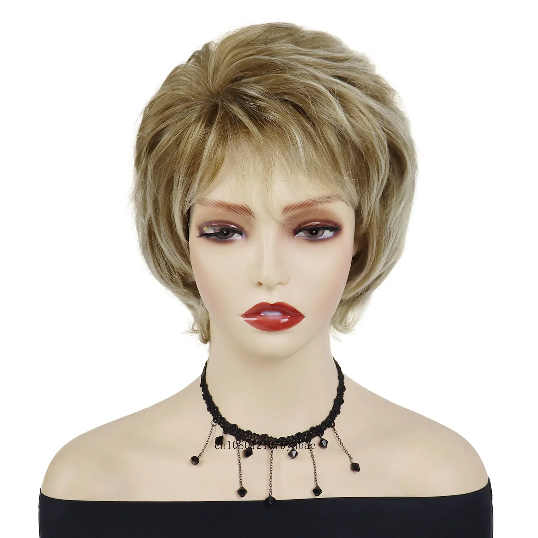 合成ピクシーカットヘアスタイルショートカーリーウィッグ前髪付きオンブルブロンドウィッグ女性用デイリーコスプレパーティーコスチューム耐熱性