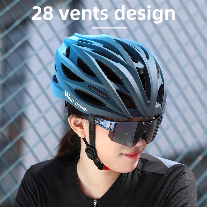 WEST BIKING Biycle Helmet With Photochromic Cycling Glasses Professional Cycling Equipment Set Ultralight Bike Helmet HD Goggles